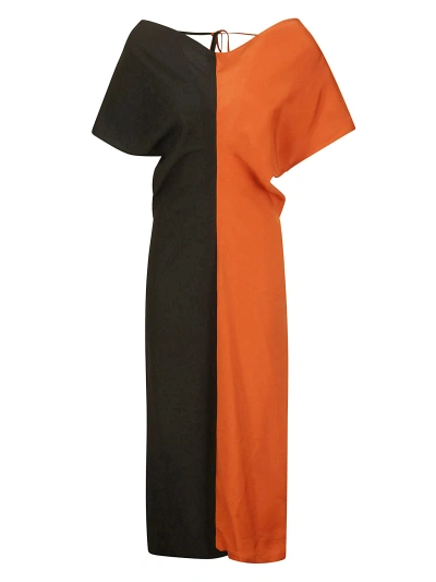 Colville Draped Neck Dress In Black/orange