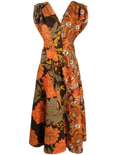 Colville Expressionist Upcycled Floral-print Dress In 橘色