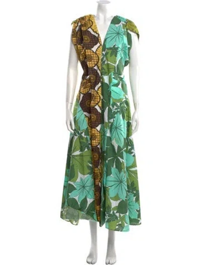 Pre-owned Colville Floral Print Long Dress In Green