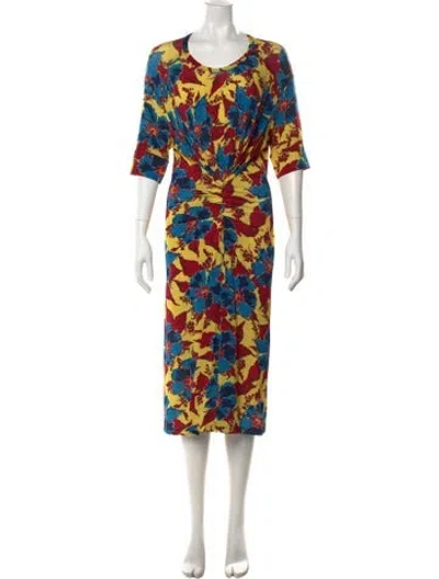 Pre-owned Colville Floral Print Midi Length Dress In Yellow
