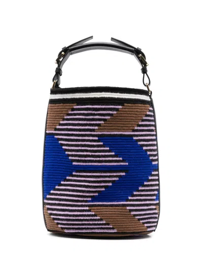 Colville Midi Arrow Cylinder Bucket Bag In Brown