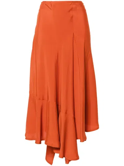 Colville Asymmetrical Ruffled Midi Skirt In Vibrant Orange
