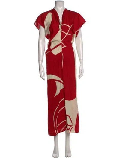 Pre-owned Colville Printed Long Dress In Red