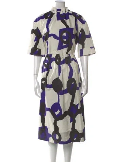 Pre-owned Colville Printed Midi Length Dress In White