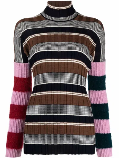 Colville Striped Virgin Wool-blend Ribbed Sweater In Braun