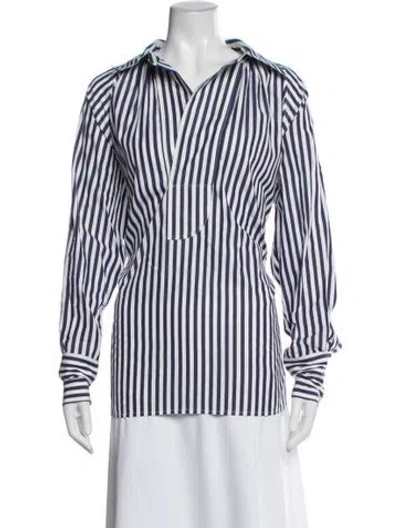 Pre-owned Colville Striped Long Sleeve Button-up Top In Blue/white