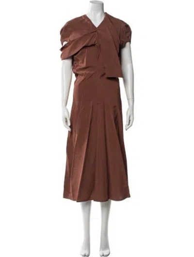 Pre-owned Colville V-neck Midi Length Dress In Brown