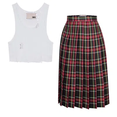 Come On Black Christine Tartan Skirt With  Hell Organic Tshirt  White Outfit