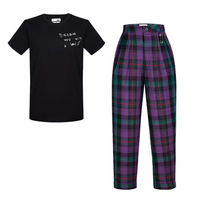 Come On Black / Purple Smashing T-shirt Black With Winston Trouser Violet Outfit In Multi