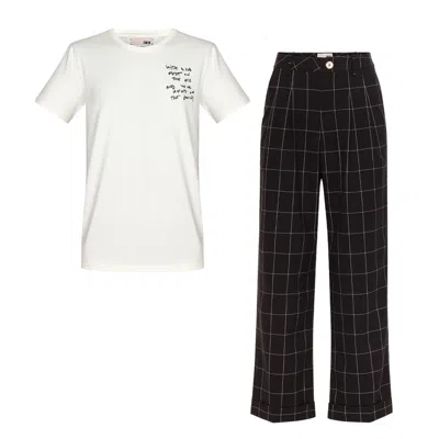 Come On Black / White Smashing T-shirt White With Winston Trouser Tartan Black Outfit In Multi