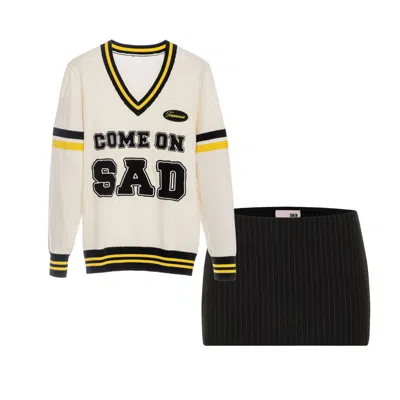 Come On Black / Yellow Sad Cheerleader Pinstripe Mini Skirt In Multi
