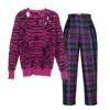 Come On Pink Animal Print Sweater With Winston Trouser Tartan Violet In Multi