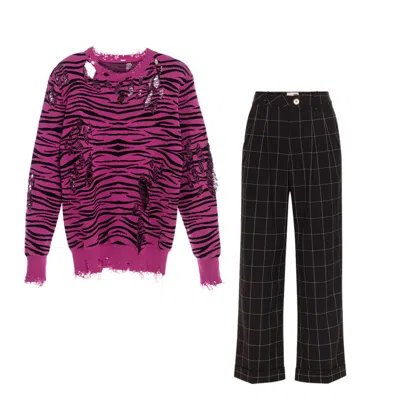 Come On Pink / Black Animal Print  Tailored Tartan Pant In Multi