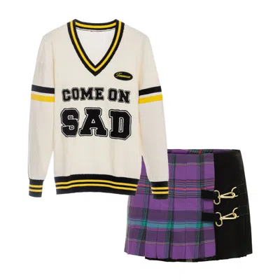 Come On Purple / Yellow / White Sad Sweater With Jack Skirt Mini Violet In Multi