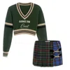 Come On Suit Cunt Sweater With Jack Mini Tartan Green Skirt In Green