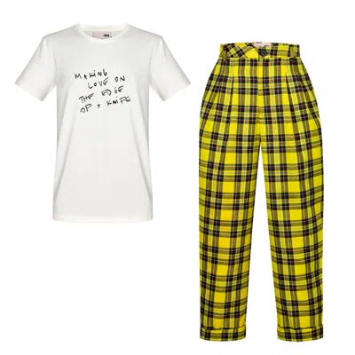 Come On Yellow / White Jesus T-shirt White With Winston Yellow Trouser Outfit In Multi