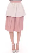 Comeforbreakfast Pink Gray Knee-length Pleated Women's Skirt In Pink
