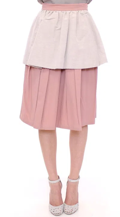 Comeforbreakfast Pink Gray Knee-length Pleated Women's Skirt