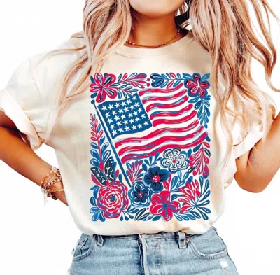 Comfort Colors Floral Flag Tee In Ivory Multi In White