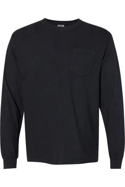 Comfort Colors Garment-dyed Heavyweight Long Sleeve Pocket T-shirt In Black