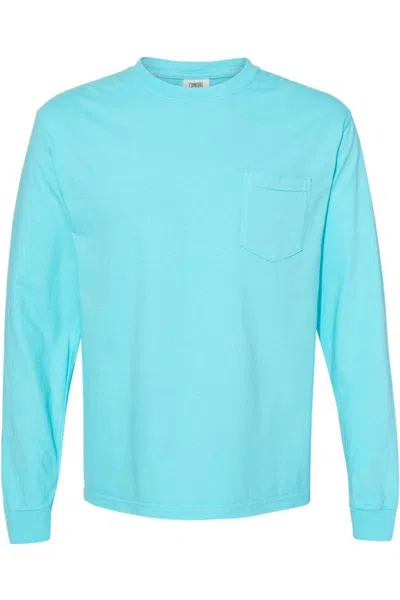 Comfort Colors Garment-dyed Heavyweight Long Sleeve Pocket T-shirt In Blue