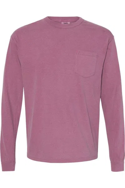 Comfort Colors Garment-dyed Heavyweight Long Sleeve Pocket T-shirt In Pink