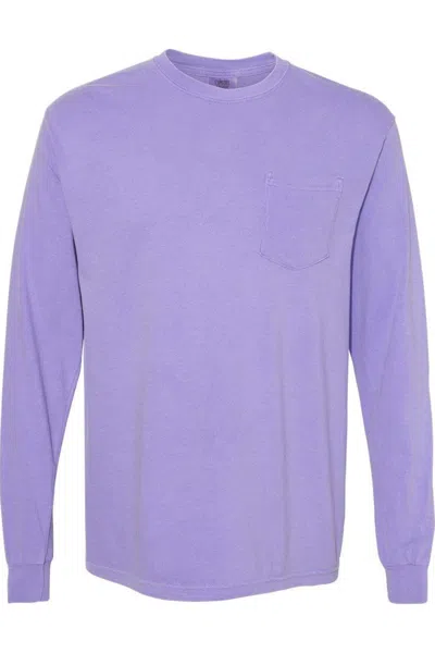 Comfort Colors Garment-dyed Heavyweight Long Sleeve Pocket T-shirt In Purple