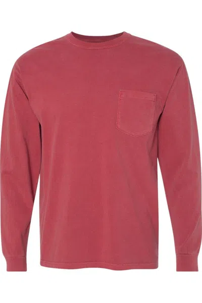 Comfort Colors Garment-dyed Heavyweight Long Sleeve Pocket T-shirt In Red