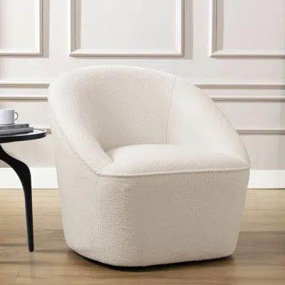 Comfort Pointe Andria Boucle Swivel Chair - Milky White In Neutral