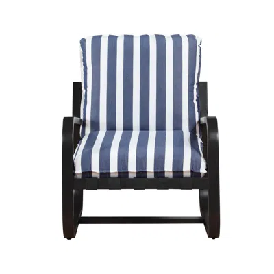 Comfort Pointe Aspen Outdoor Sling Chair Upholstered In Blue And White Stripe Fabric In Animal Print