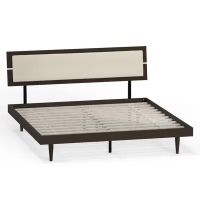 Comfort Pointe Benoni King Wooden Bed With Taupe Cushion Walnut