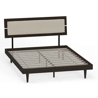 Comfort Pointe Benoni Queen Wooden Bed With Taupe Cushion Walnut