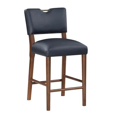 Comfort Pointe Bonito Midnight Blue Faux Leather Wood Counter Height Stool