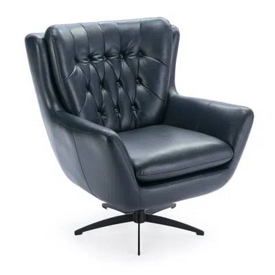 Comfort Pointe Clayton Midnight Blue Tufted Faux Leather Swivel Chair
