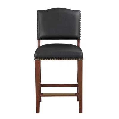 Comfort Pointe Denver Stationary Faux Leather Brown Counter Stool With Nail Heads In Black