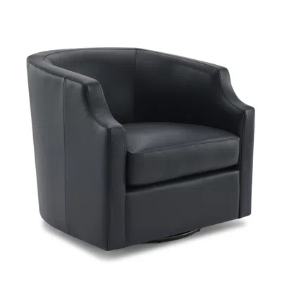 Comfort Pointe Easton Midnight Blue Top Grain Leather Swivel Glider Barrel Chair In Black