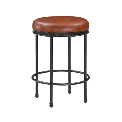 Comfort Pointe Montecarlo Caramel Faux Leather And Metal Backless Counter Height Stool In Brown