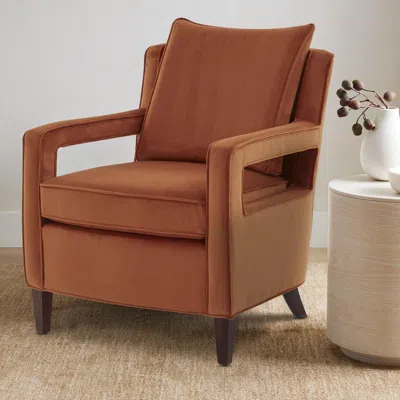Comfort Pointe Questa Burnt Orange Velvet Accent Arm Chair In Brown