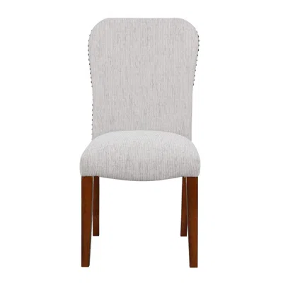 Comfort Pointe Salina Sea Oat Dining Chair In Performance Fabric With Nail Heads - Set Of 2 In Gray