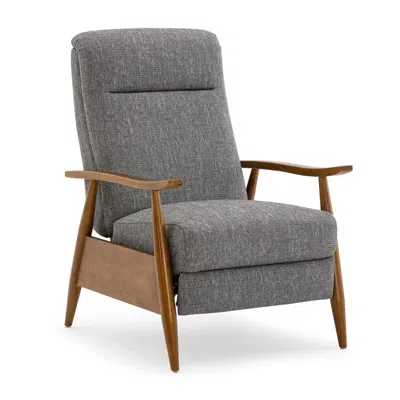 Comfort Pointe Terni Wood Arm Push Back Recliner In Performance Fabric - Ashen Grey In Gray