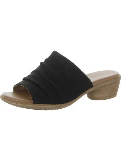 Comfortiva Norene Womens Leather Bock Heel Mule Sandals In Black