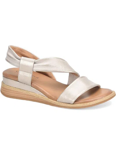 Comfortiva Womens Leather Casual Wedge Sandals In White