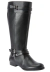 Comfortview The Janis Tall Wide Calf Leather Boot In Black