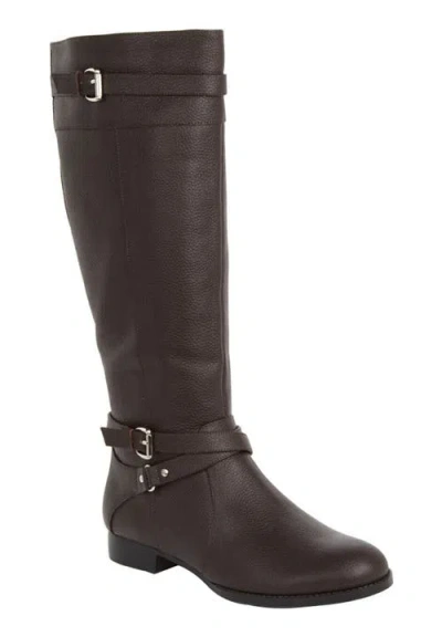 Comfortview The Janis Tall Wide Calf Leather Boot In Brown