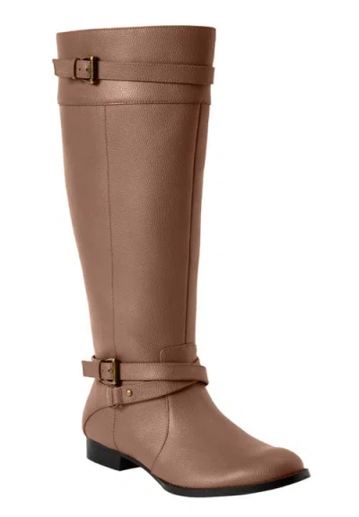 Comfortview The Janis Tall Wide Calf Leather Boot In Brown