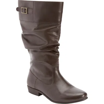 Comfortview The Monica Wide Calf Leather Boot In Brown