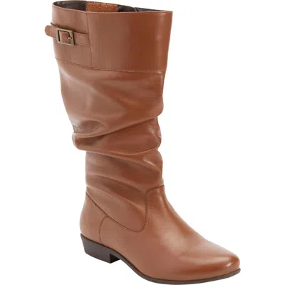 Comfortview The Monica Wide Calf Leather Boot In Brown