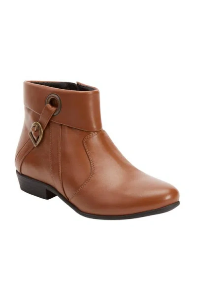 Comfortview The Terri Leather Bootie In Brown