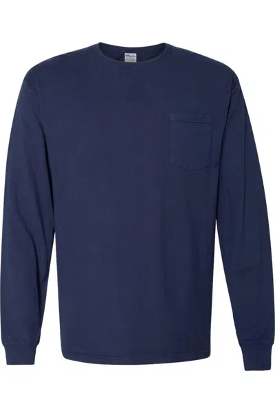 Comfortwash By Hanes Garment-dyed Long Sleeve T-shirt With A Pocket In Blue
