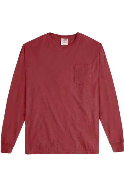 Comfortwash By Hanes Garment-dyed Long Sleeve T-shirt With A Pocket In Red